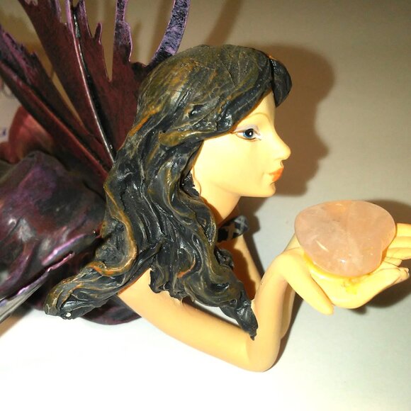 Dream Fairy Eolande w Metal Wings holding Rose Quartz Heart Germany READ - Picture 10 of 13